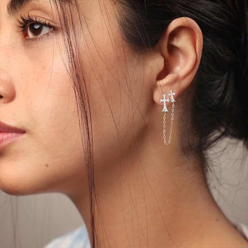 2PCS Vintage Double Cross Chain Earrings