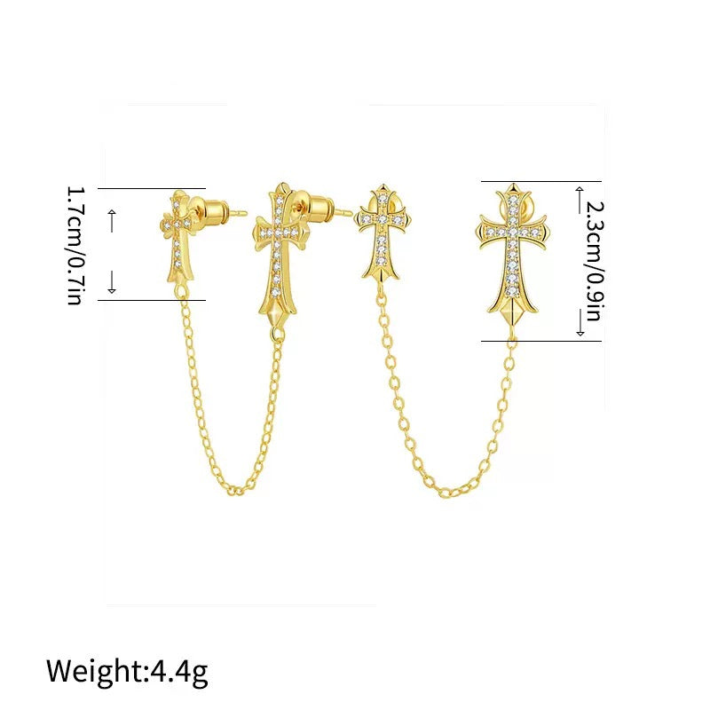 2PCS Vintage Double Cross Chain Earrings