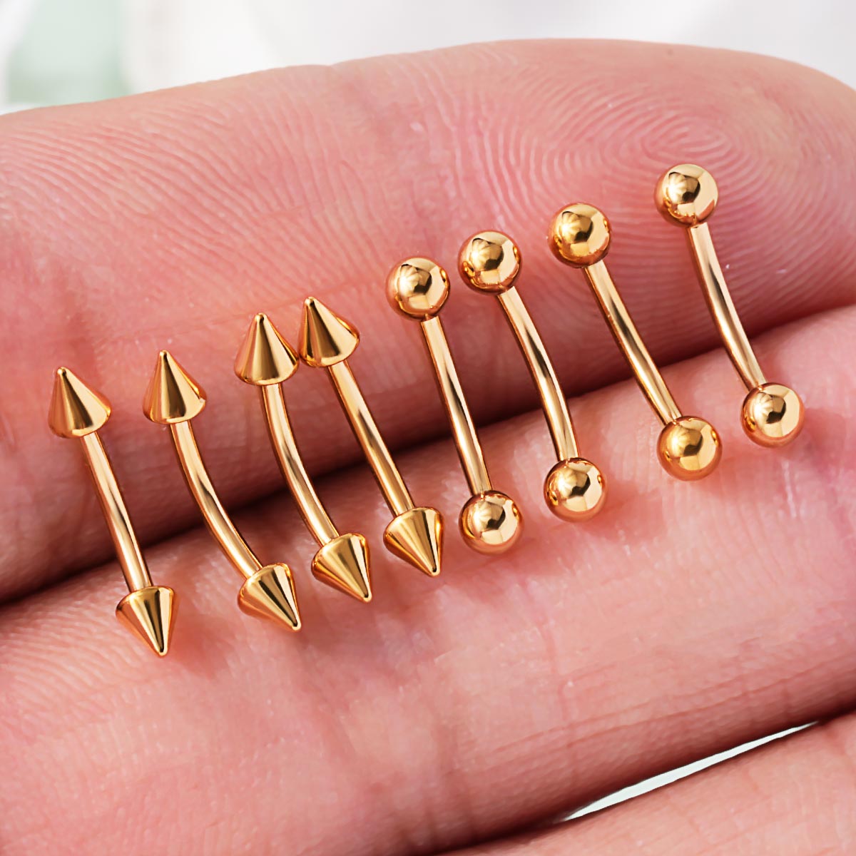 16G 8PCS Balls and Spikes Rook Eyebrow Ring Curved Bar Set