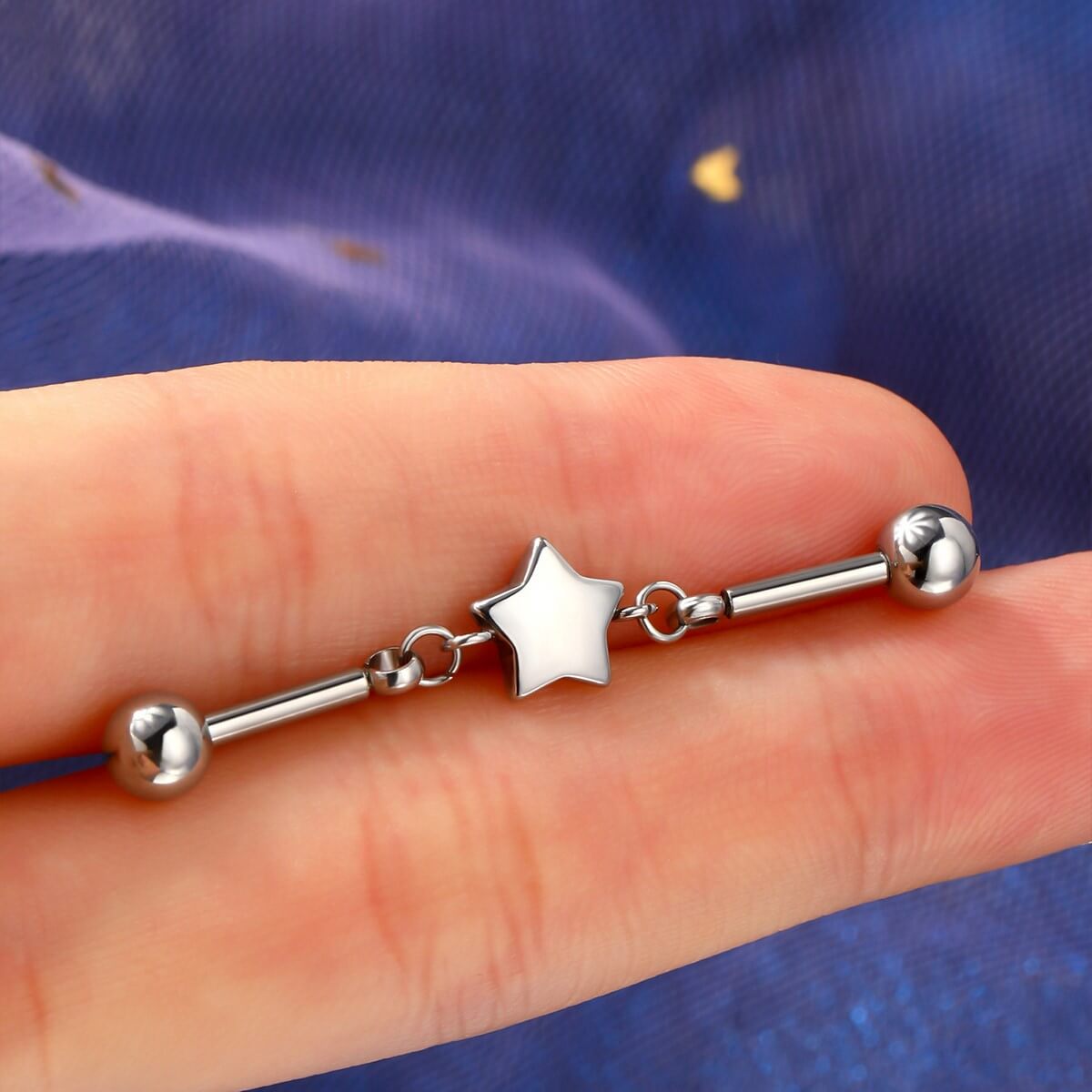 stainless steel star industrial piercing barbell