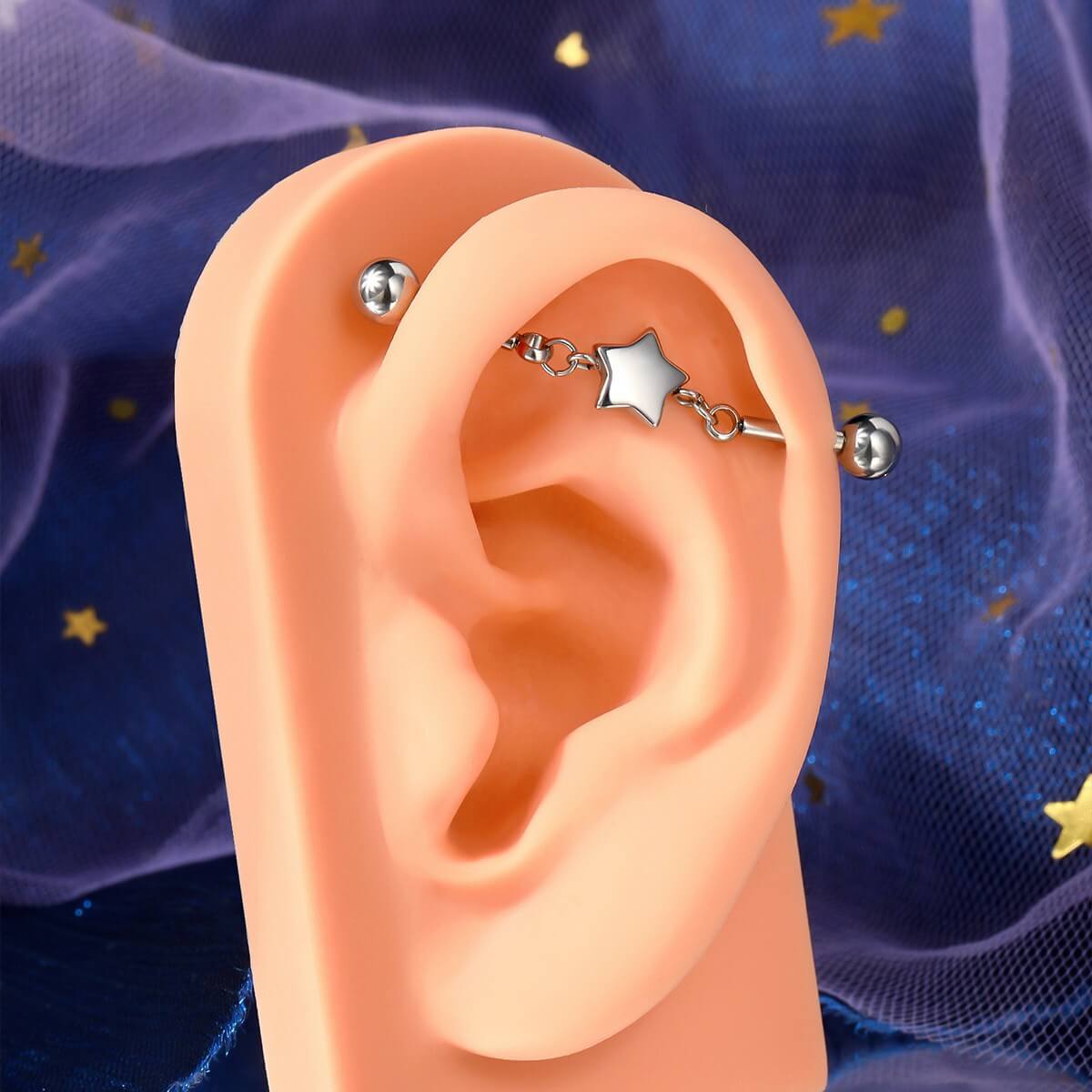 oufer star industrial piercing barbell