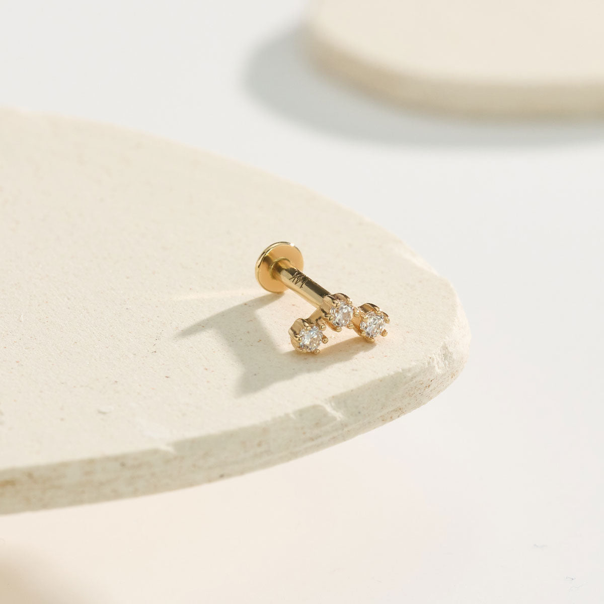 14K Solid Gold Triple Moissanite Cartilage Stud