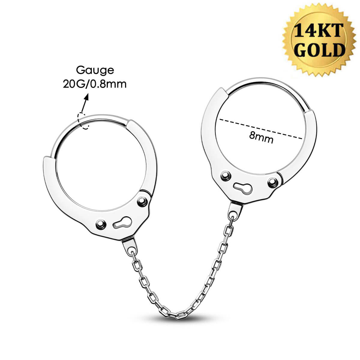 14K White Gold 20G Handcuffs Cartilage Earring Jewelry