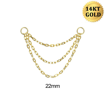 14K Solid Gold Removable Triple Chain Attachment Linking Chain