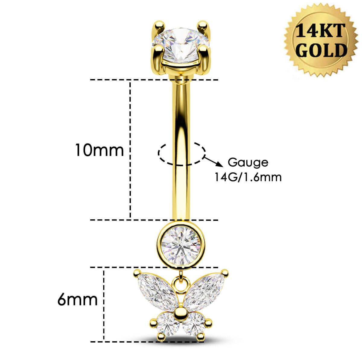 14g butterfly belly button ring