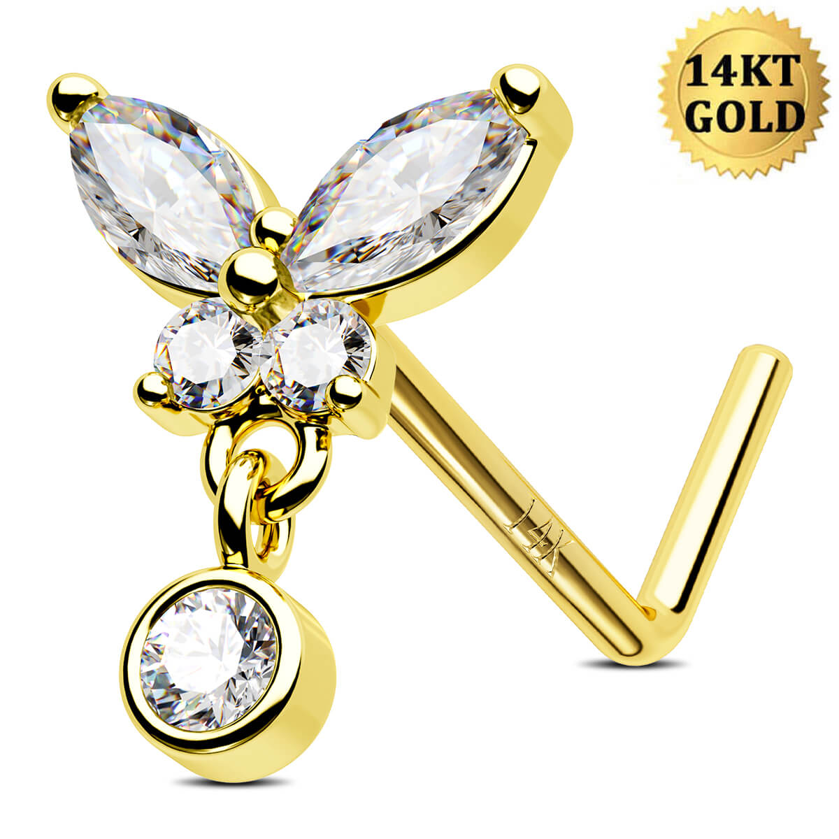 14k gold butterfly nose stud