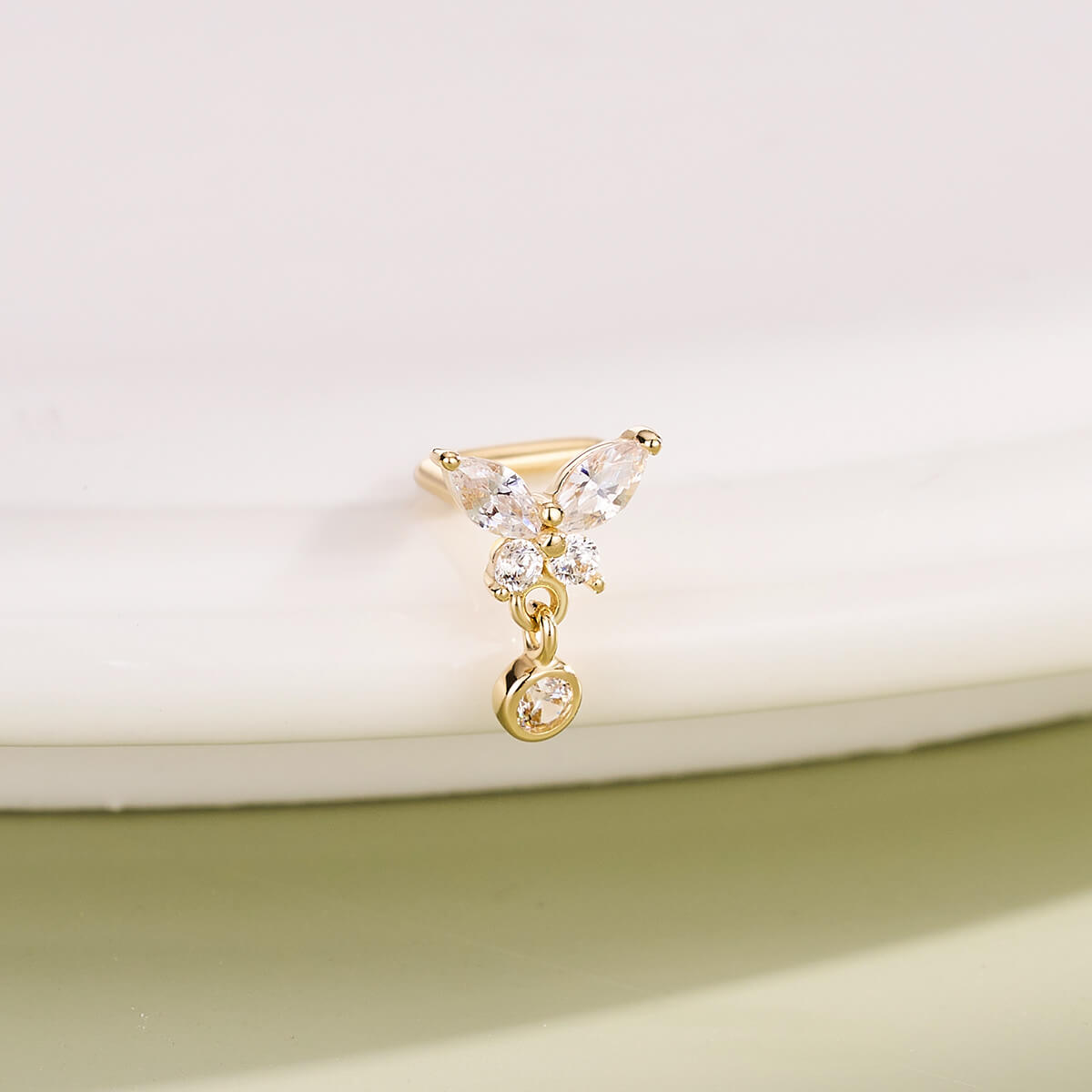 CZ dangle butterfly nose stud 