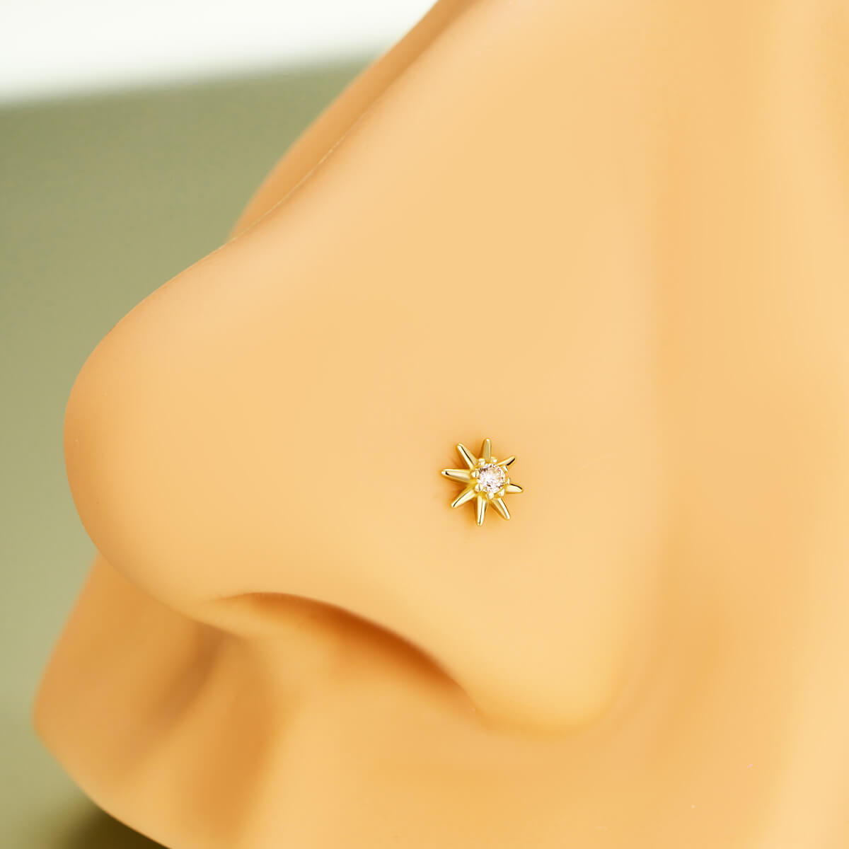 14K Solid Gold 20G Sun L-Shape Nose Stud