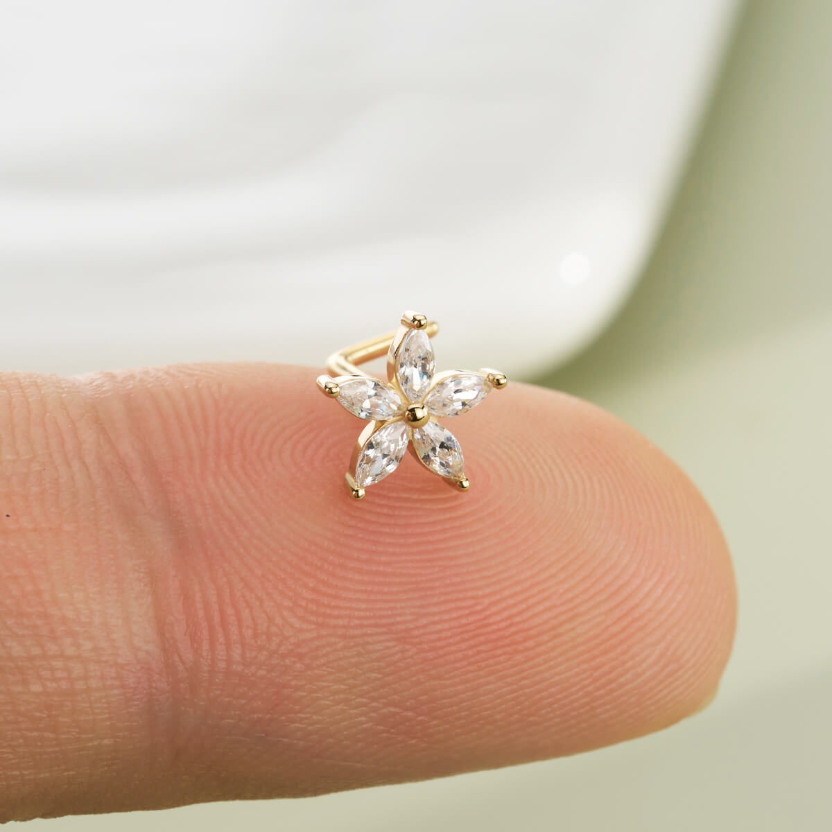 L shaped marquise flower nose stud 