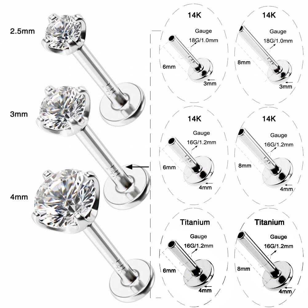 14K White Gold CZ Threadless Helix Stud