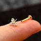 14K Solid Gold Triple CZ Threadless Push Pin Labret Nose Stud