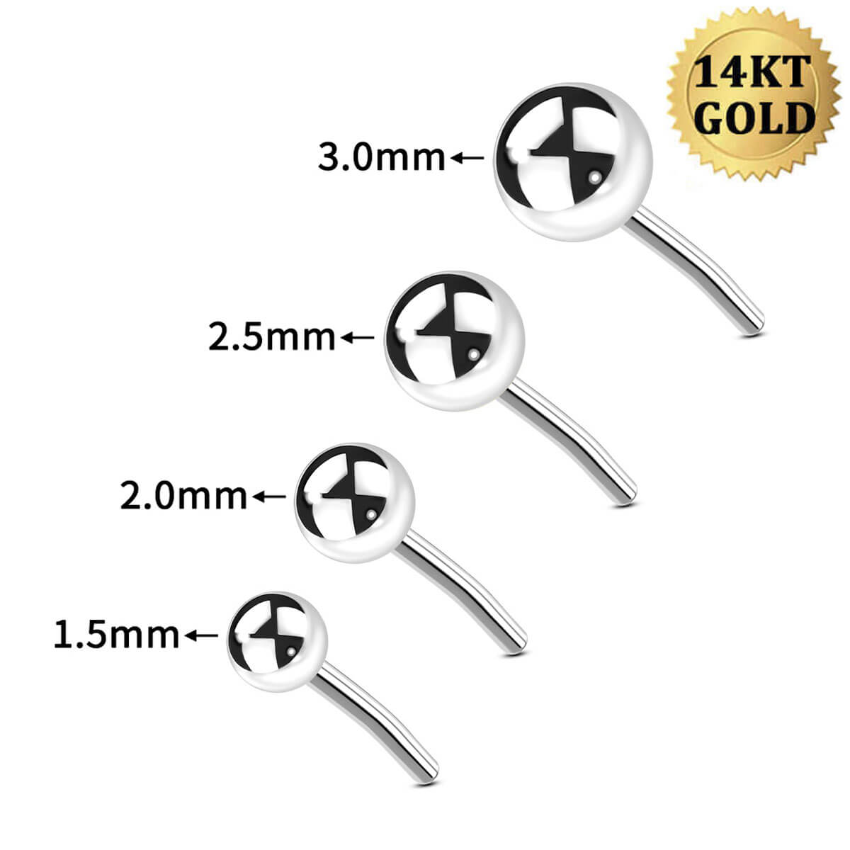 14K White Gold Round Head Push Pin Stud