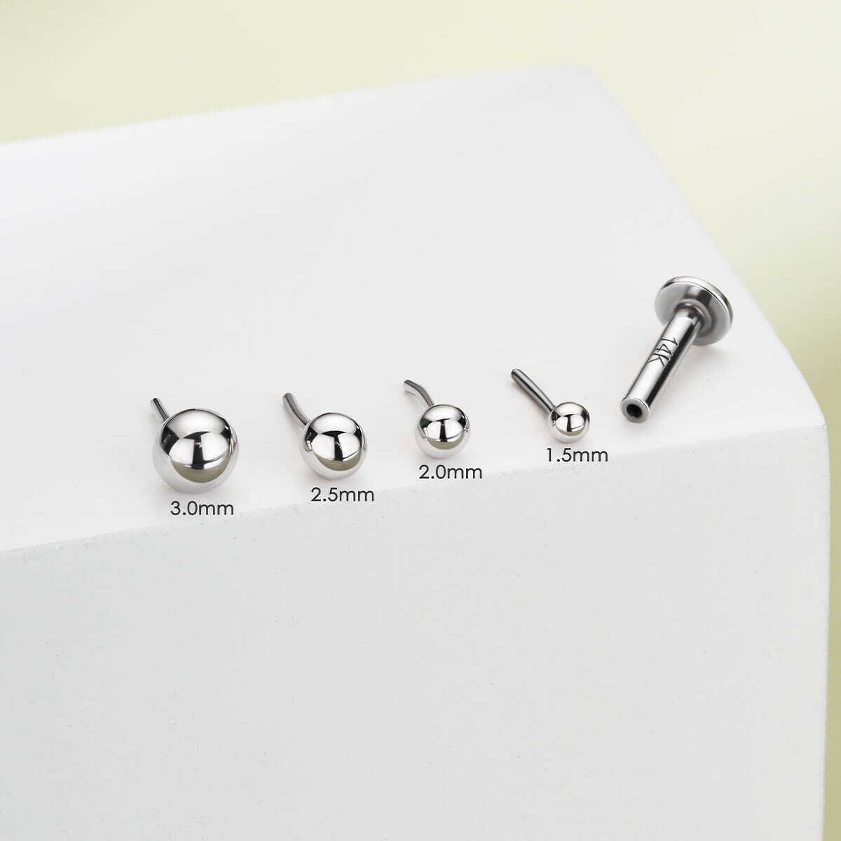 14K White Gold Round Head Push Pin Stud