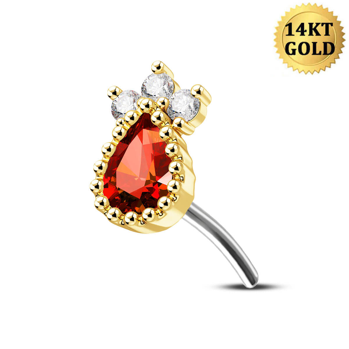 14k gold rec CZ cartilage stud