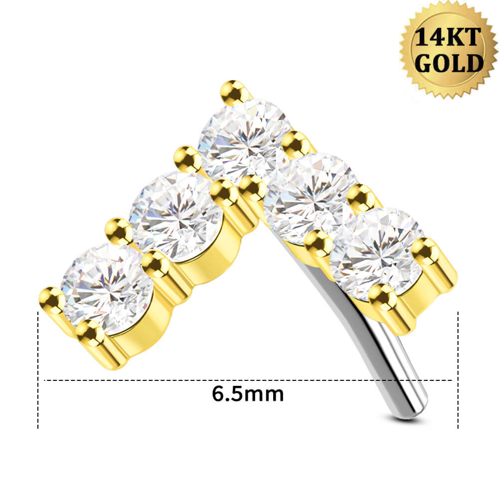 14K Solid Gold Arrow Shape Push Pin Labret Nose Stud Earring