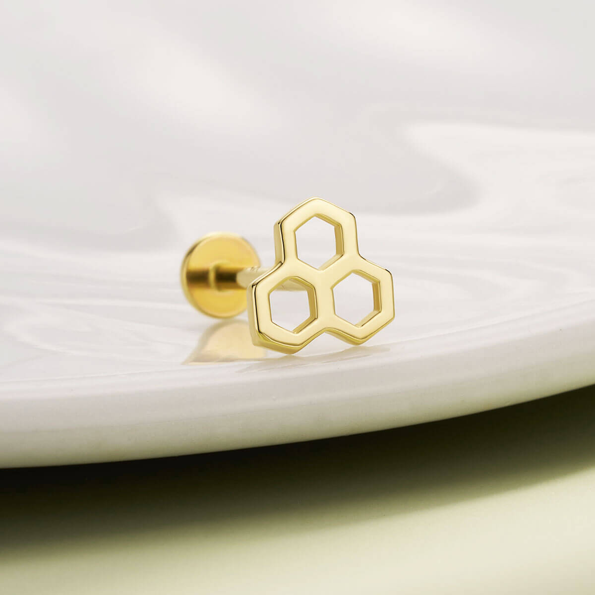14K Gold Honeycomb Threadless Nose Stud