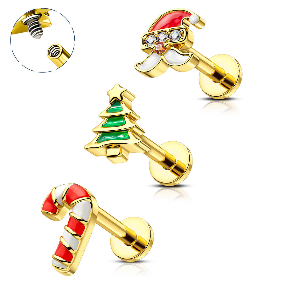 gold christmas cartilage earrings