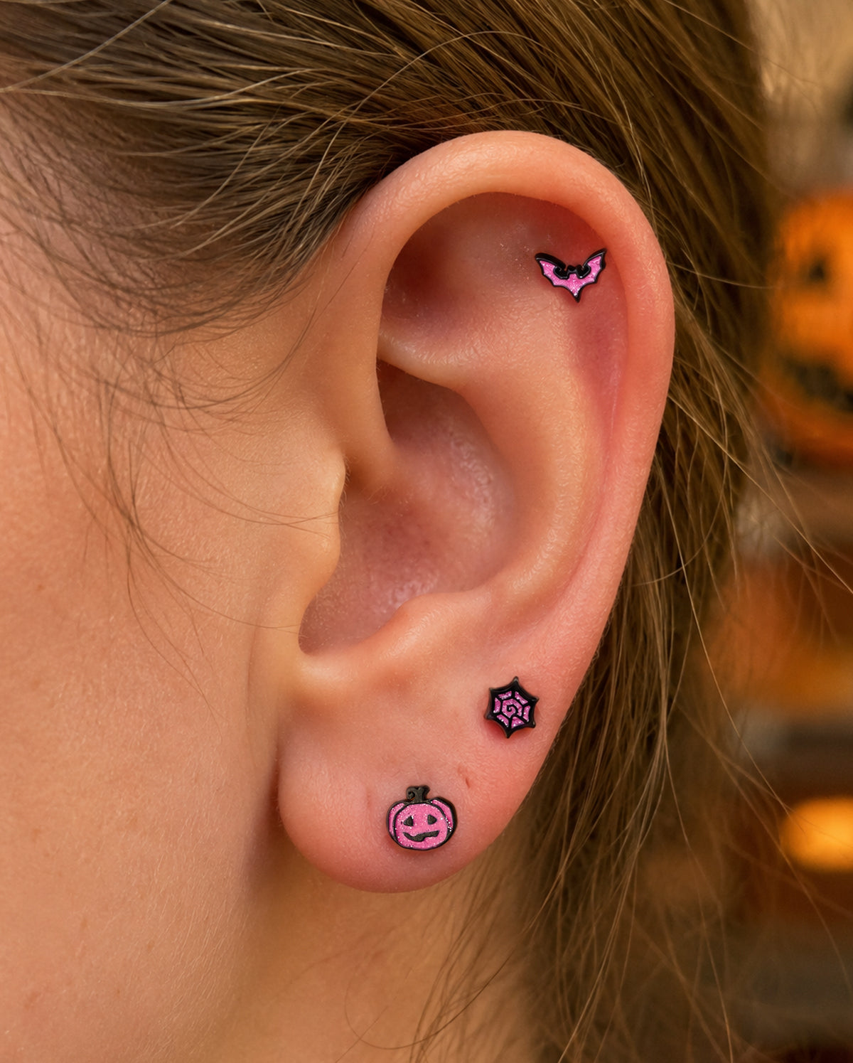 pink halloween helix piercing