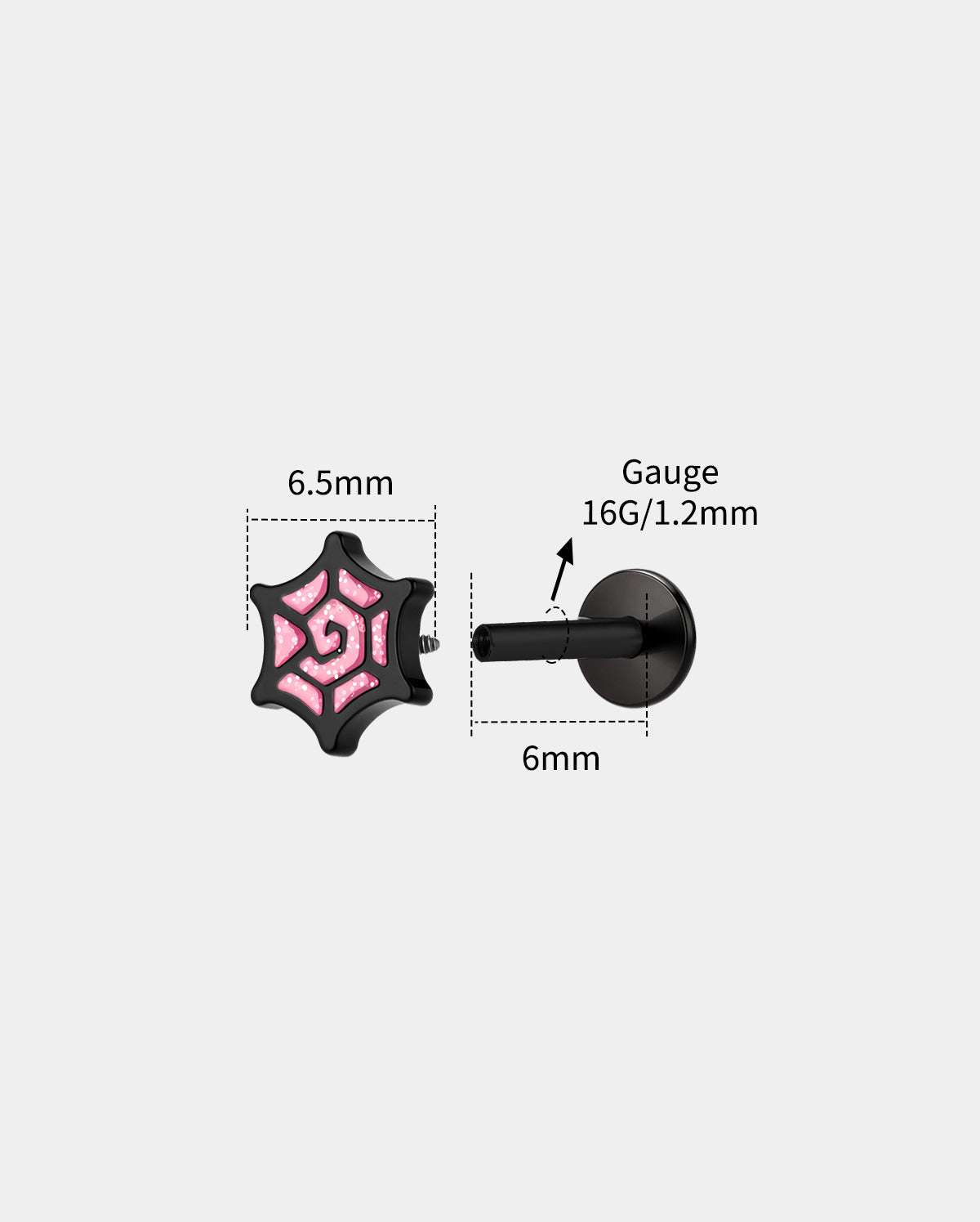16G ataúd negro labio anillo 8mm labio Stud
