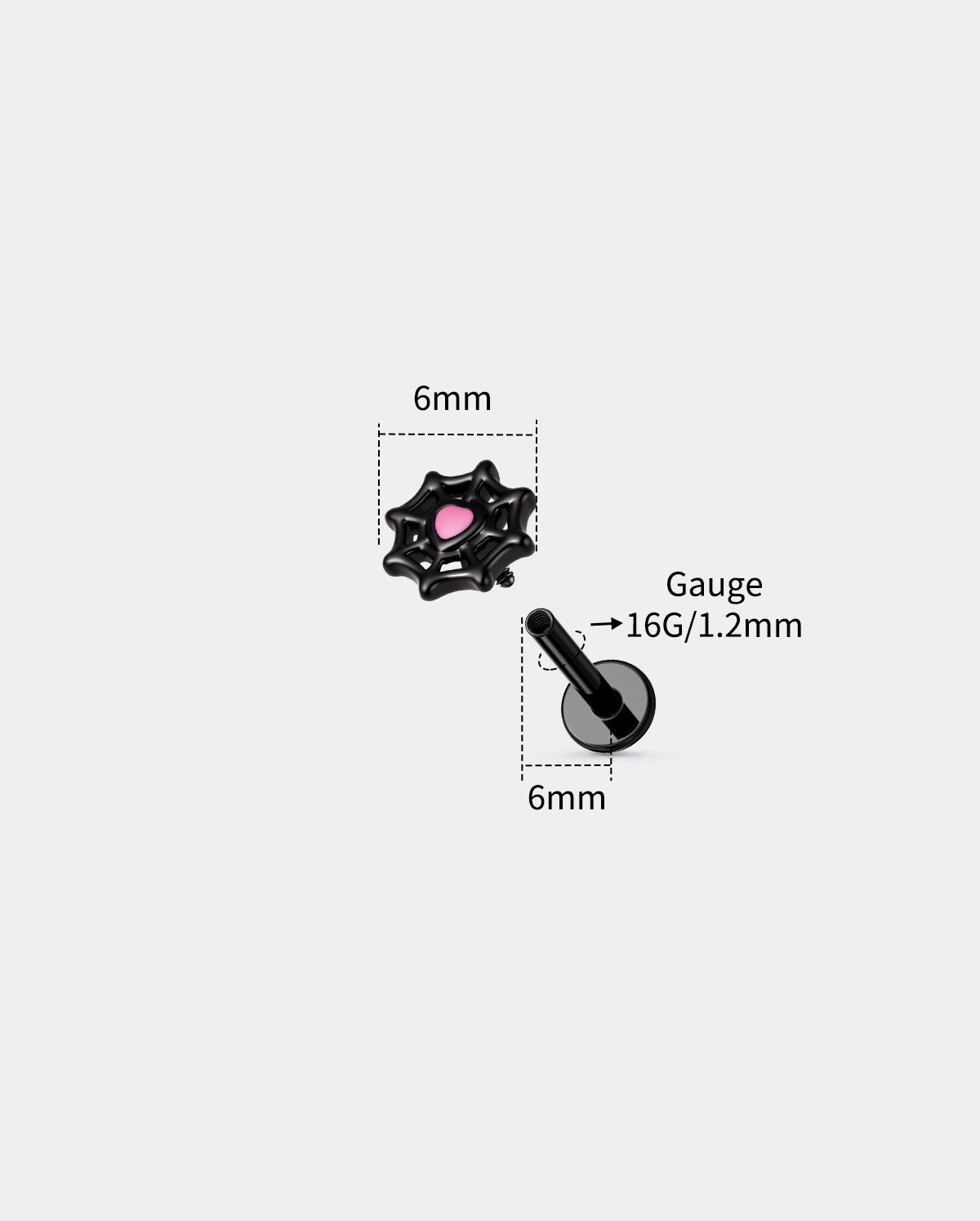 16G ataúd negro labio anillo 8mm labio Stud