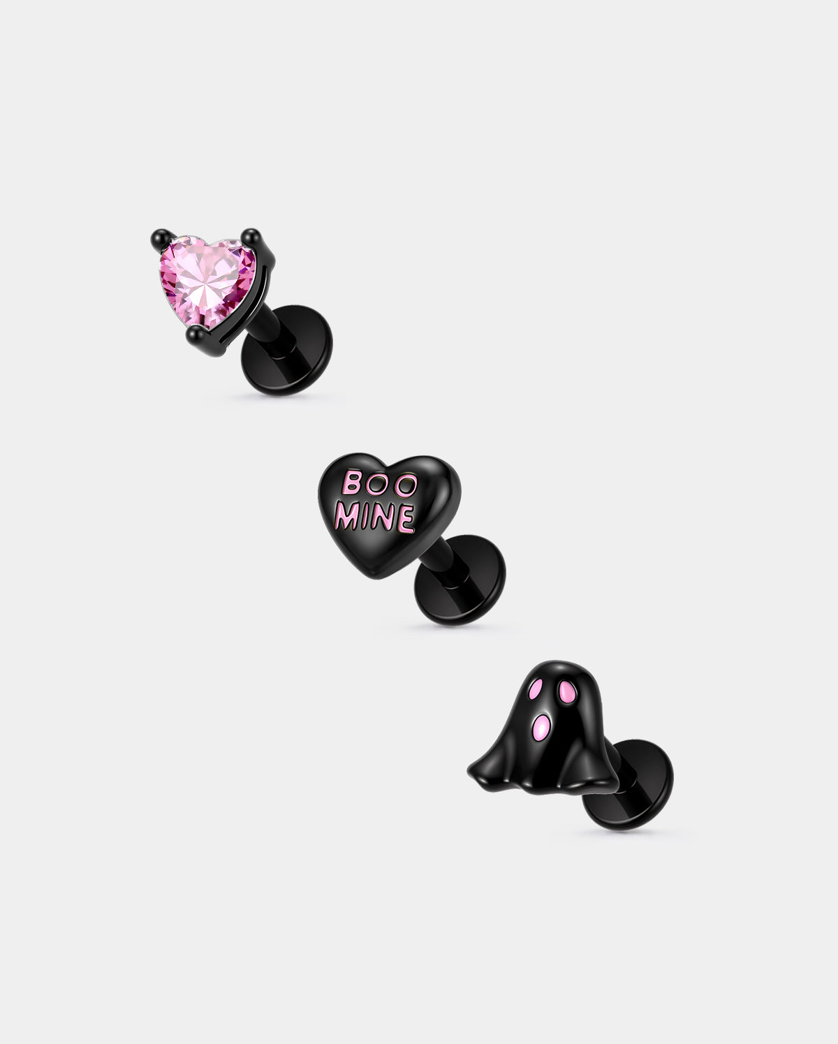 oufer Pink Ghost Heart Helix Stud