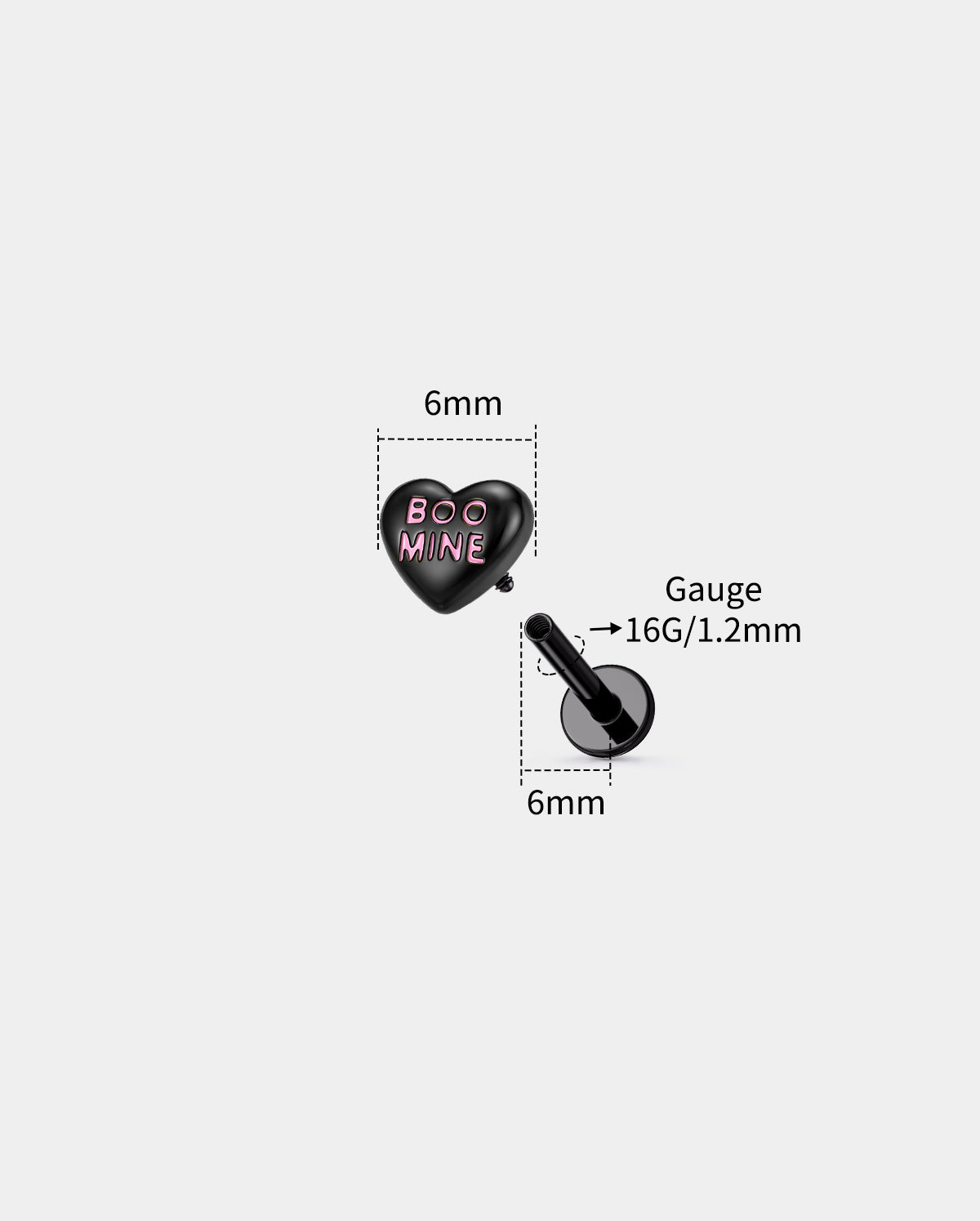 16G ataúd negro labio anillo 8mm labio Stud