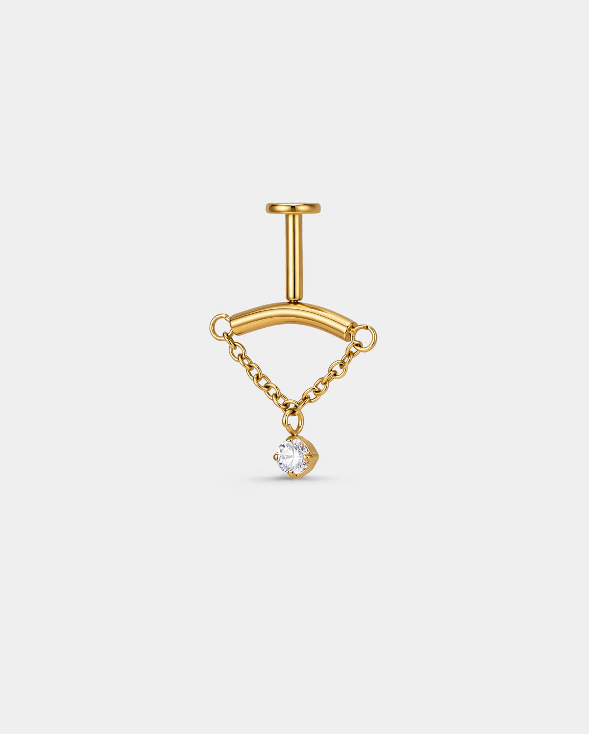 Gold CZ Chain Threadless Vertical Helix Stud 