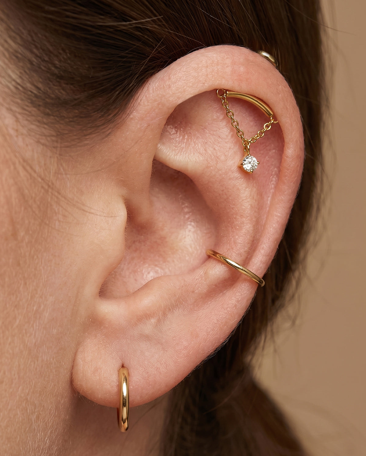 CZ Chain Threadless Vertical Helix Piercing