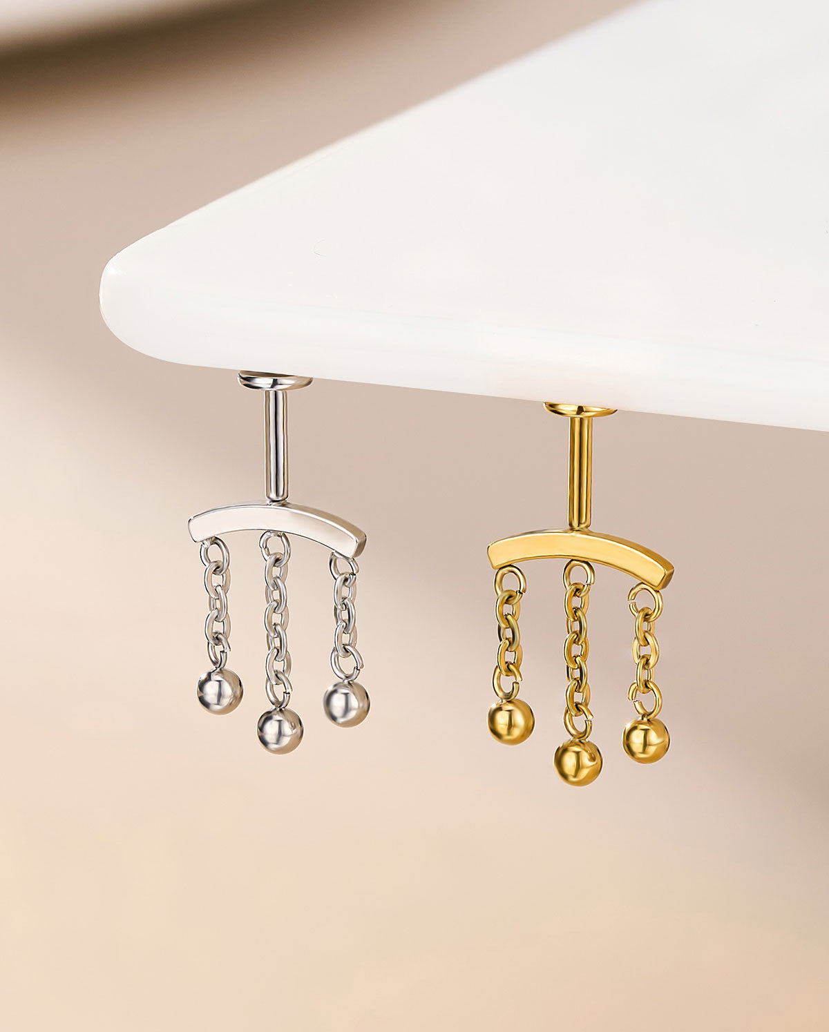 16g Triple Chain Ball Threadless Vertical Helix Stud
