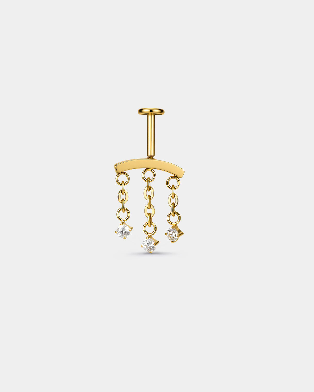 gold Triple Chain CZ Vertical Helix Threadless Stud