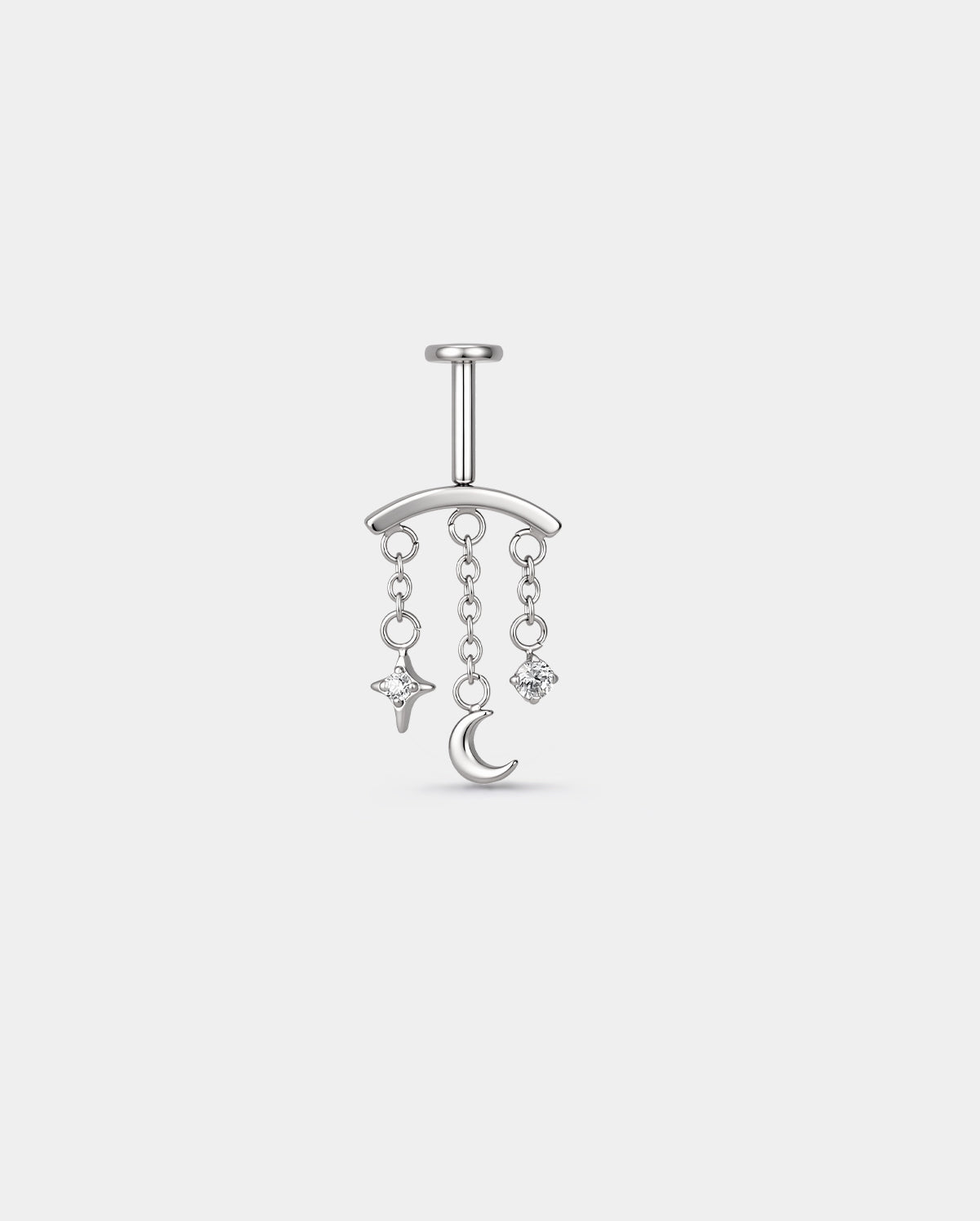 Moon & Star CZ Vertical Helix Threadless Stud in silver tone