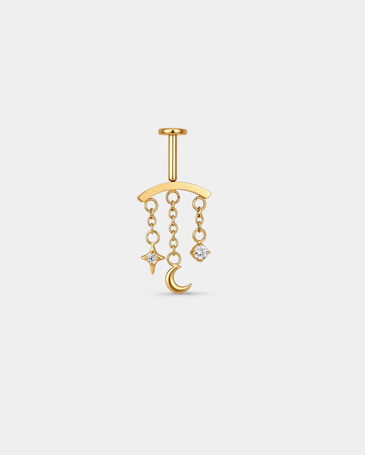 oufer 16g Moon & Star CZ Vertical Helix Threadless Stud