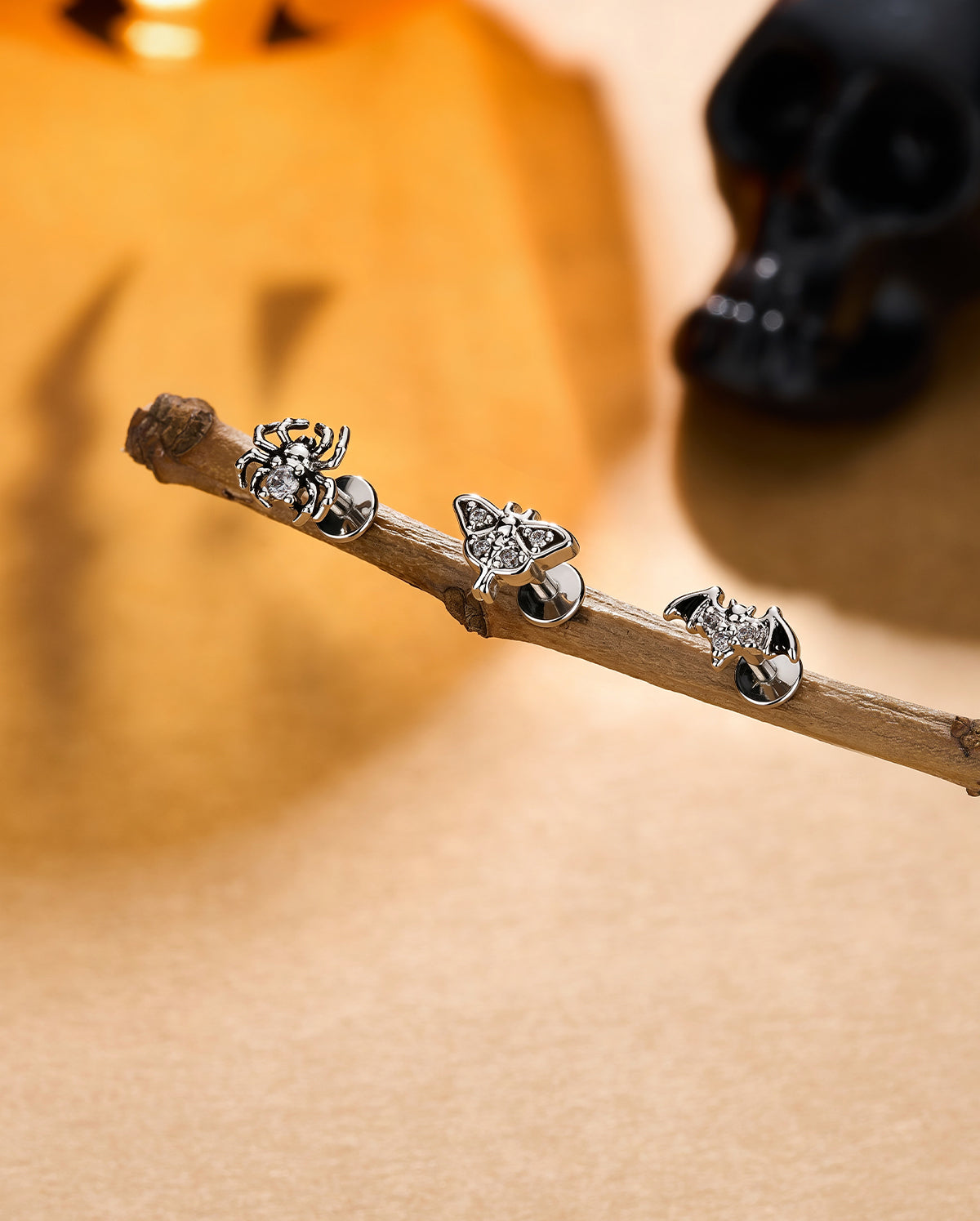 3PCS CZ Spider Bat Moth Cartilage Stud Set
