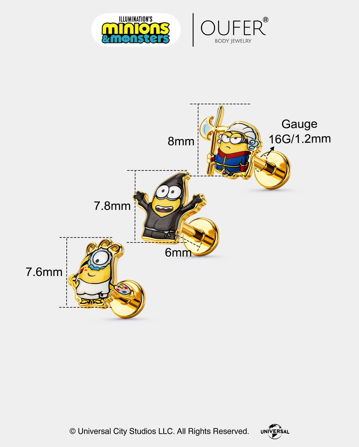 MINIONS × OUFER James & Henry & Ed Cartilage Stud Set