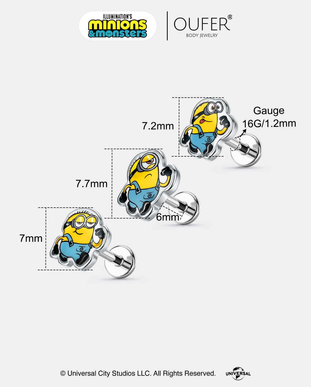 MINIONS × OUFER Forward Motion 3PCS Cartilage Stud Set