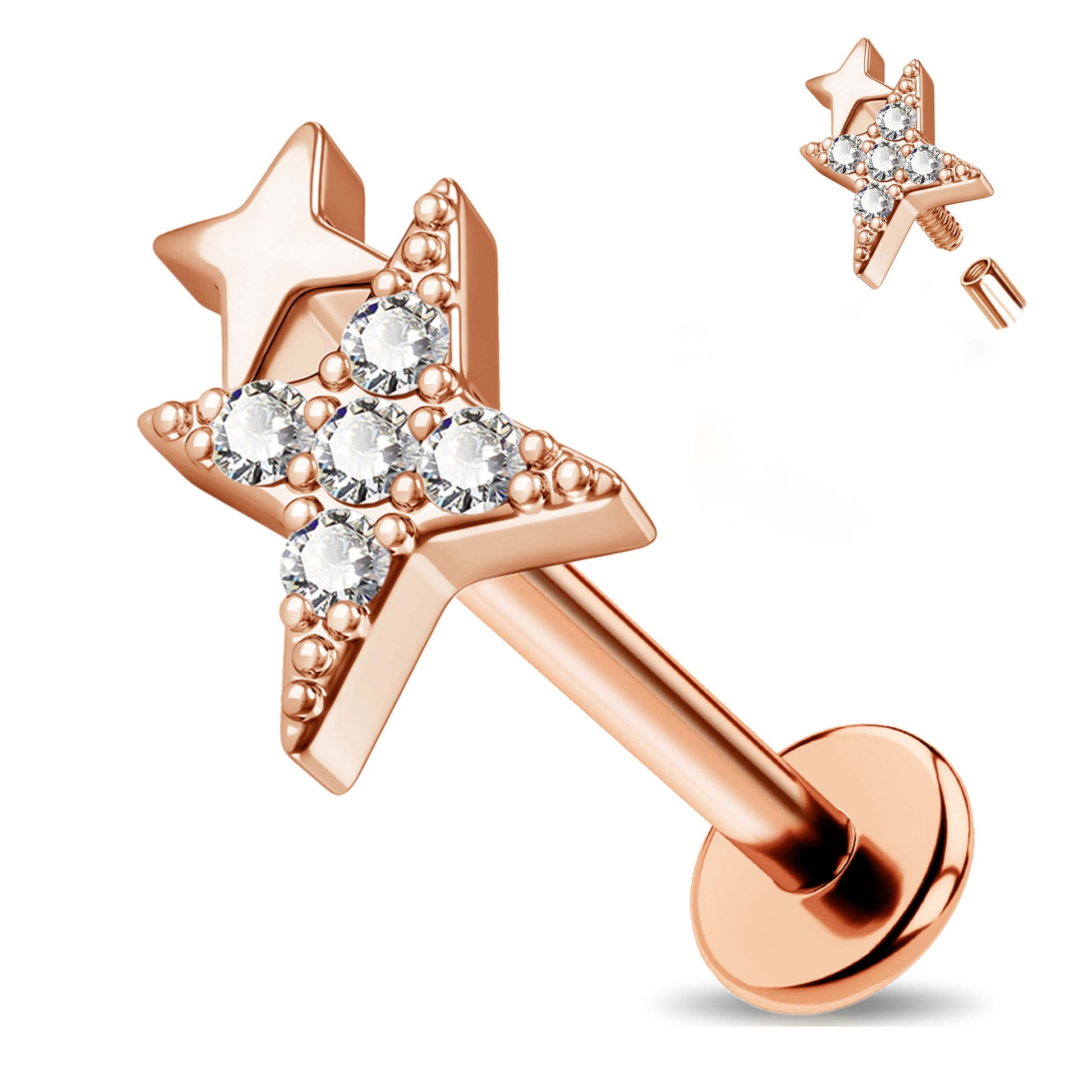 rose gold double star helix stud 