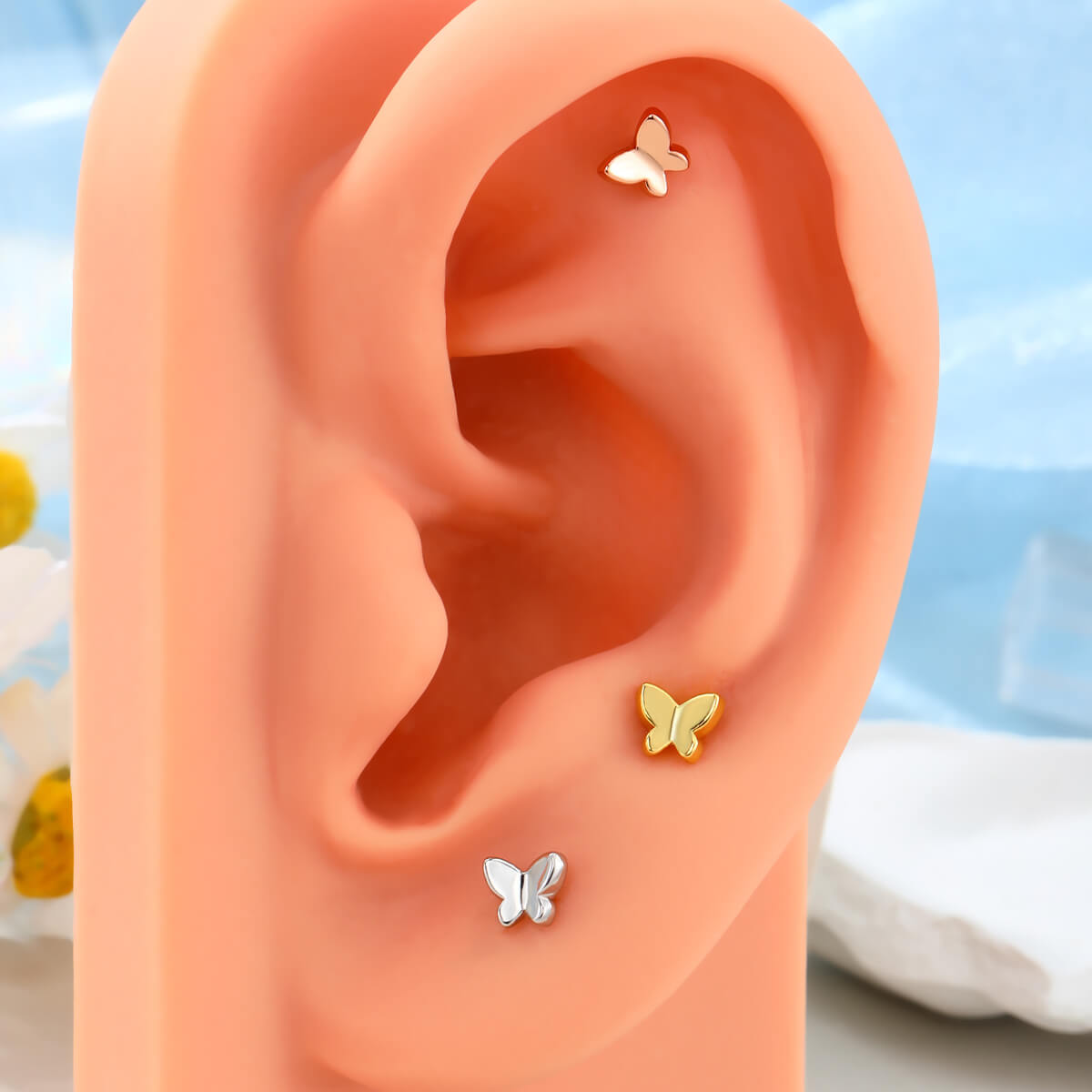 16G Internally Threaded Cute Butterfly Labret Stud Cartilage Earring