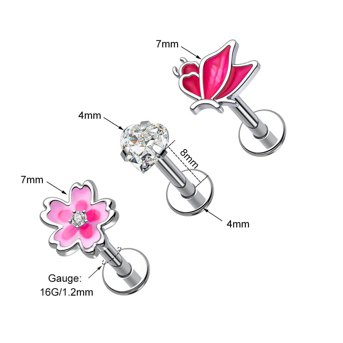 8mm butterfly cartilage earring