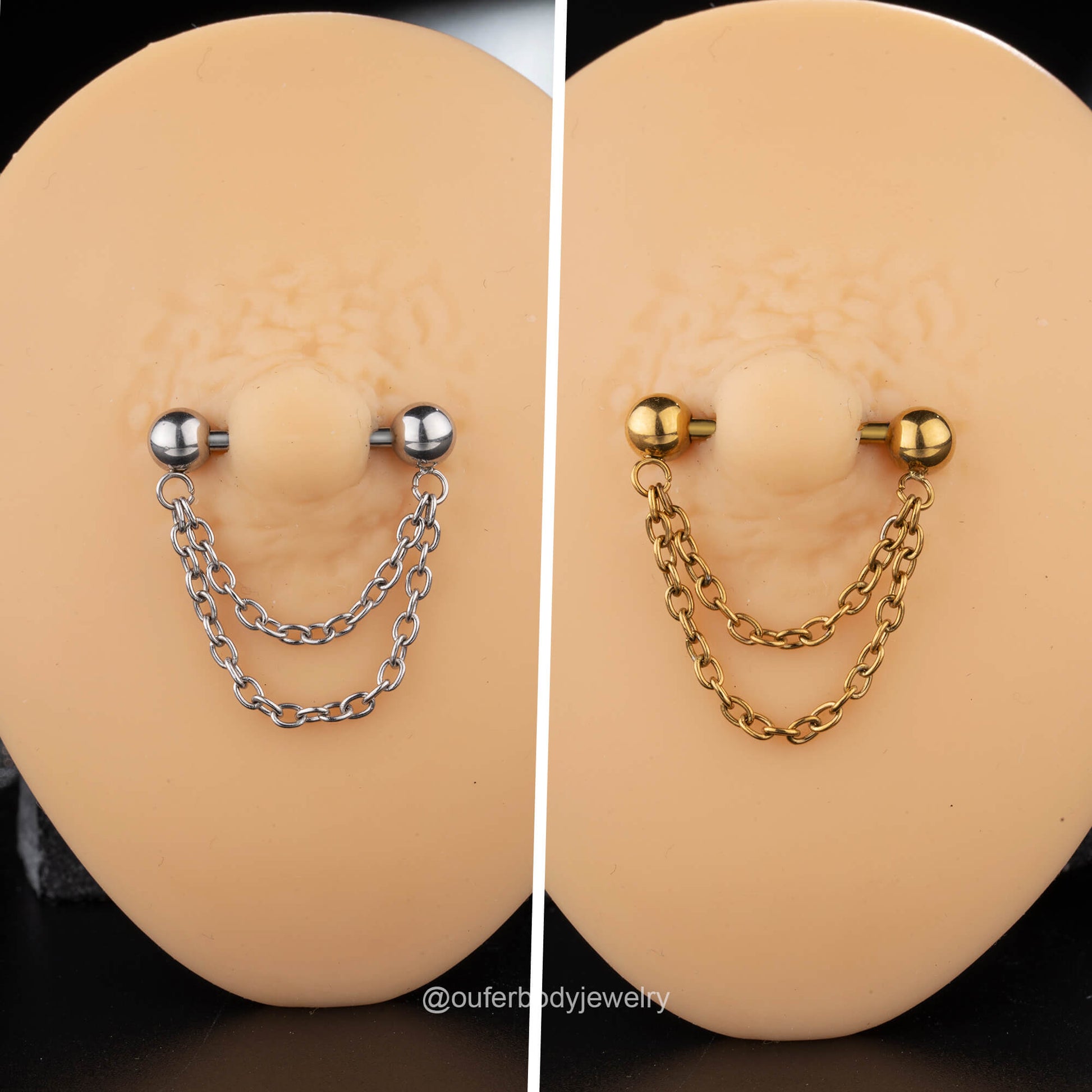 nipple ring chain piercing