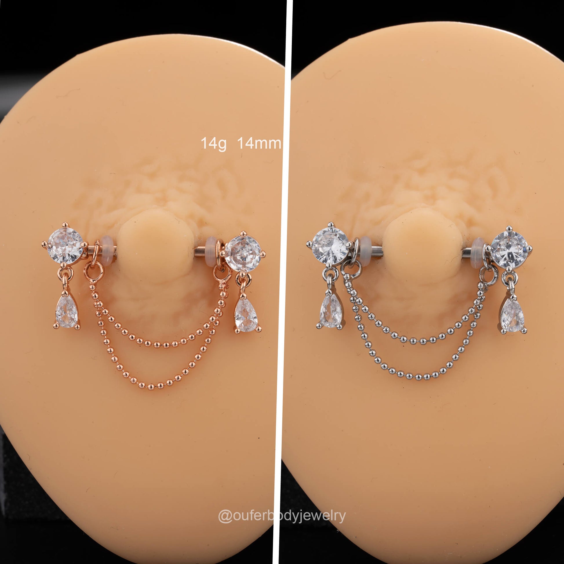 14g nipple piercing chain