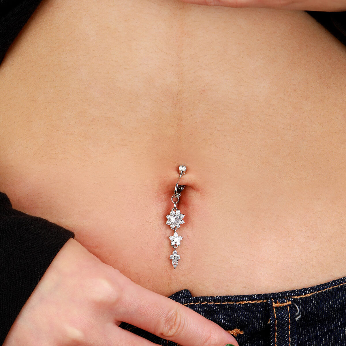 3PCS Heart Flower Snake Dangle Fake Belly Ring
