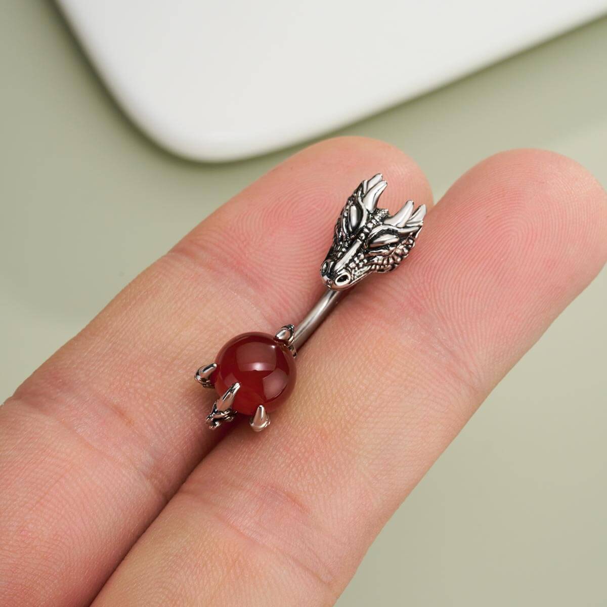 oufer red dragon belly ring 