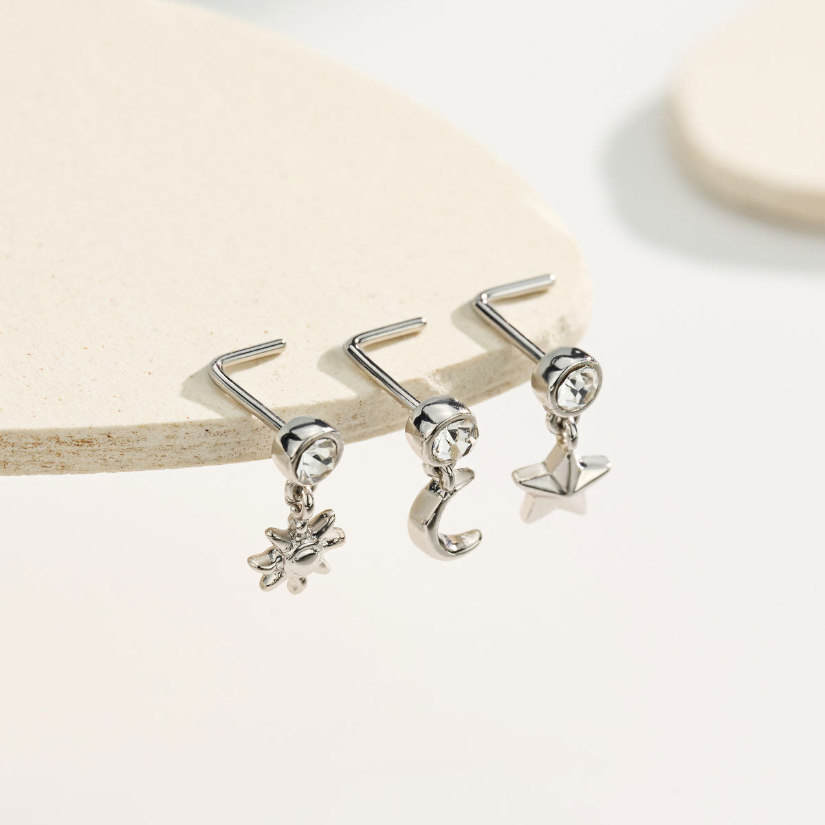 L shaped charm nose stud set