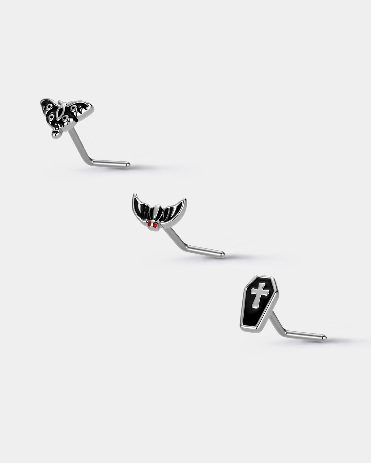 oufer halloween  Bat Moth Coffin Nose Stud Set