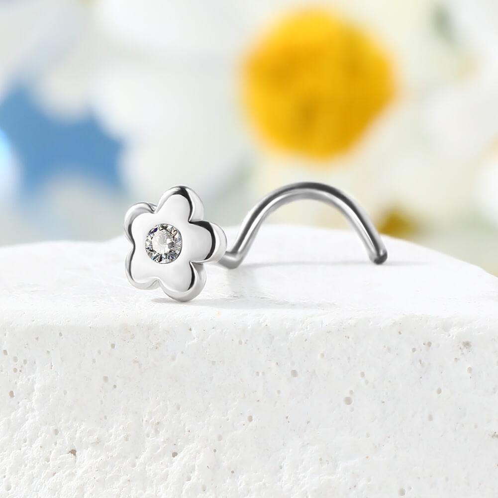 flower corkscrew nose stud