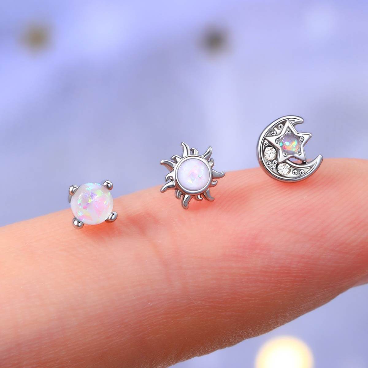 moon and sun opal nose stud