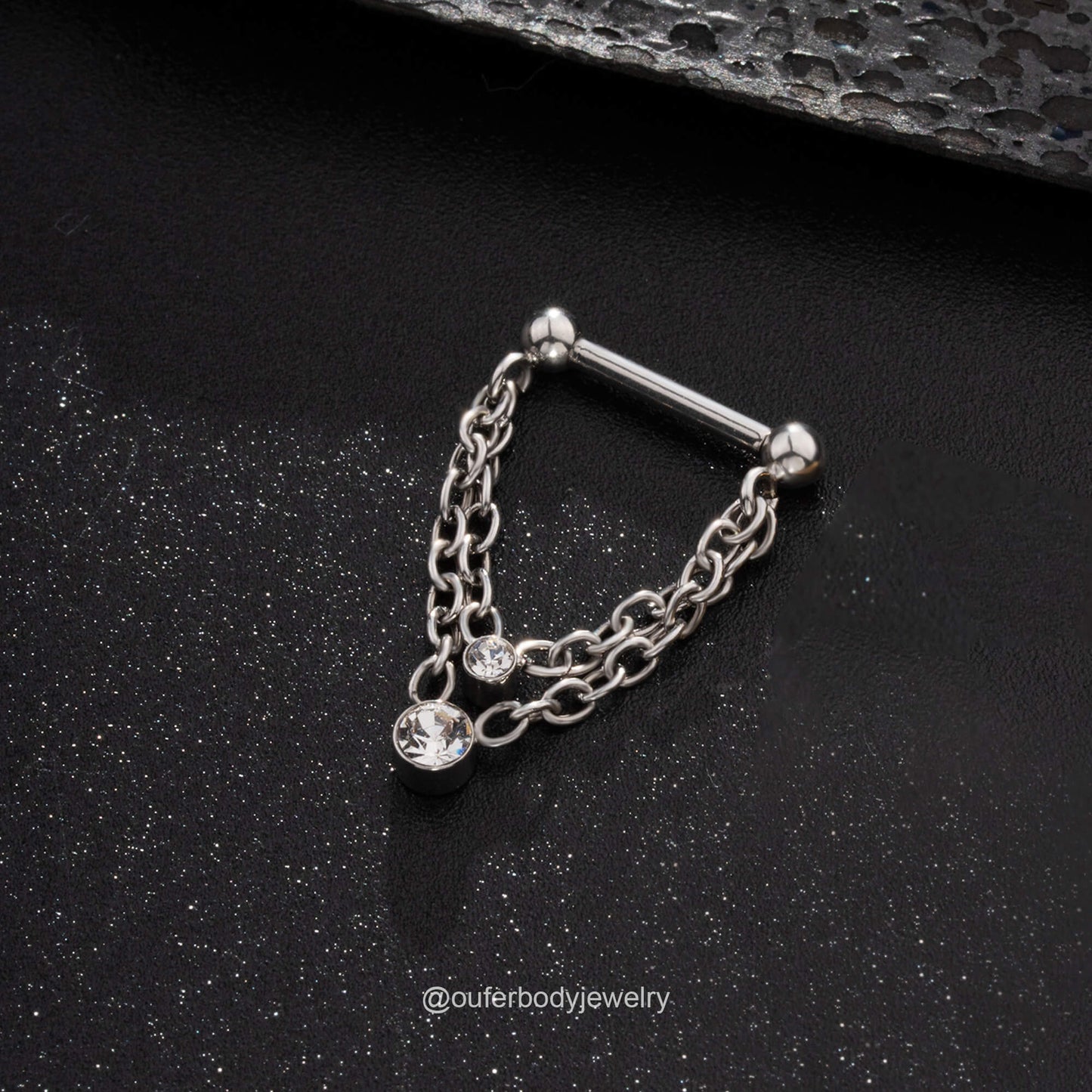 silver double chain septum ring