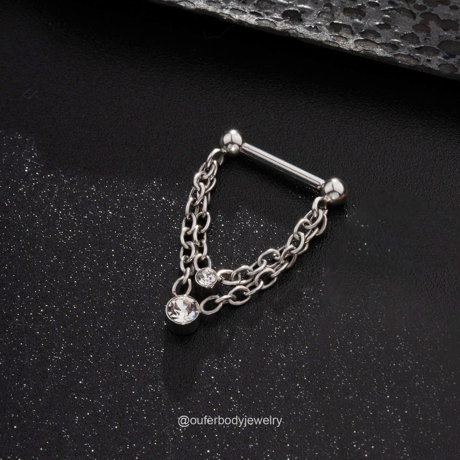 silver double chain septum ring