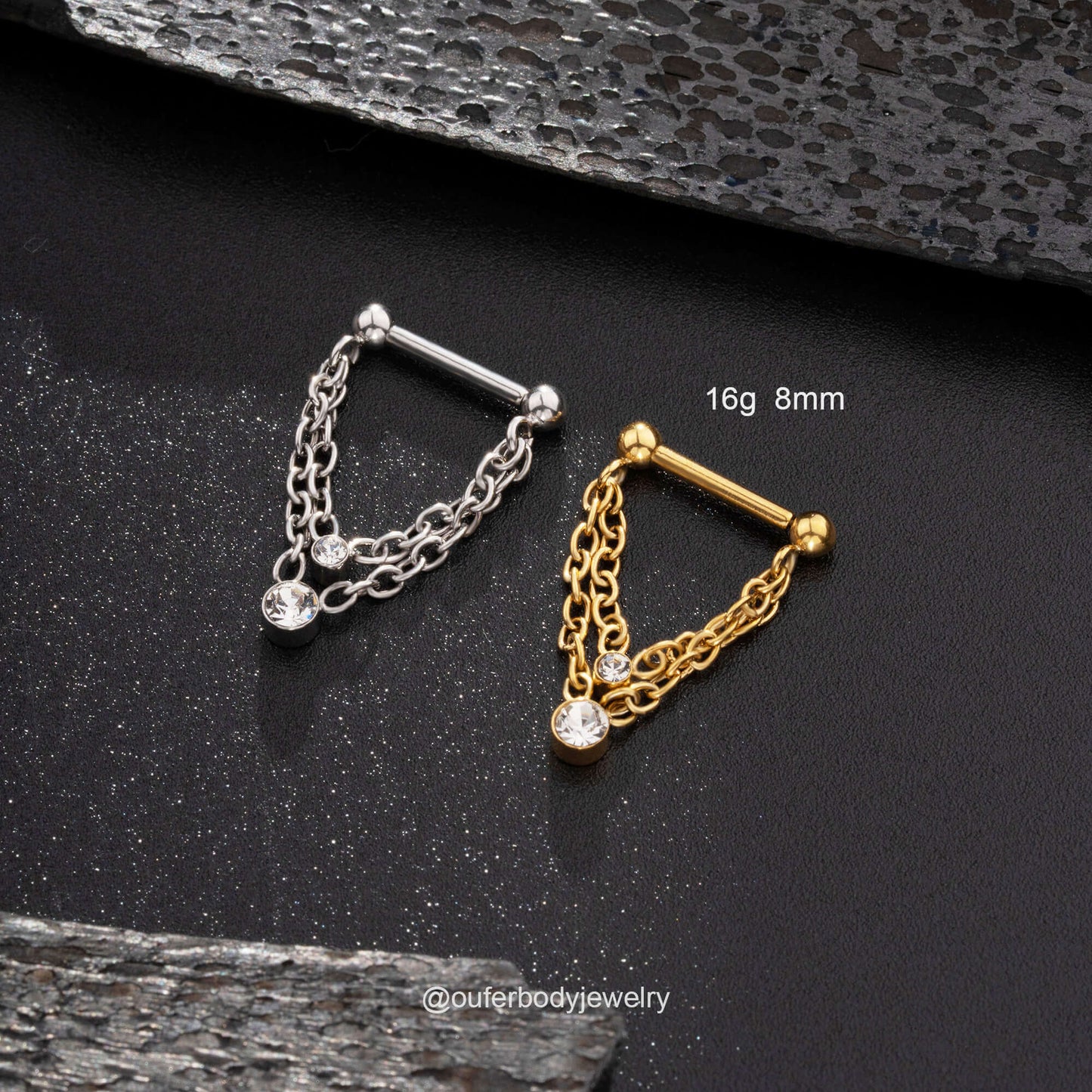 16g double chain septum ring