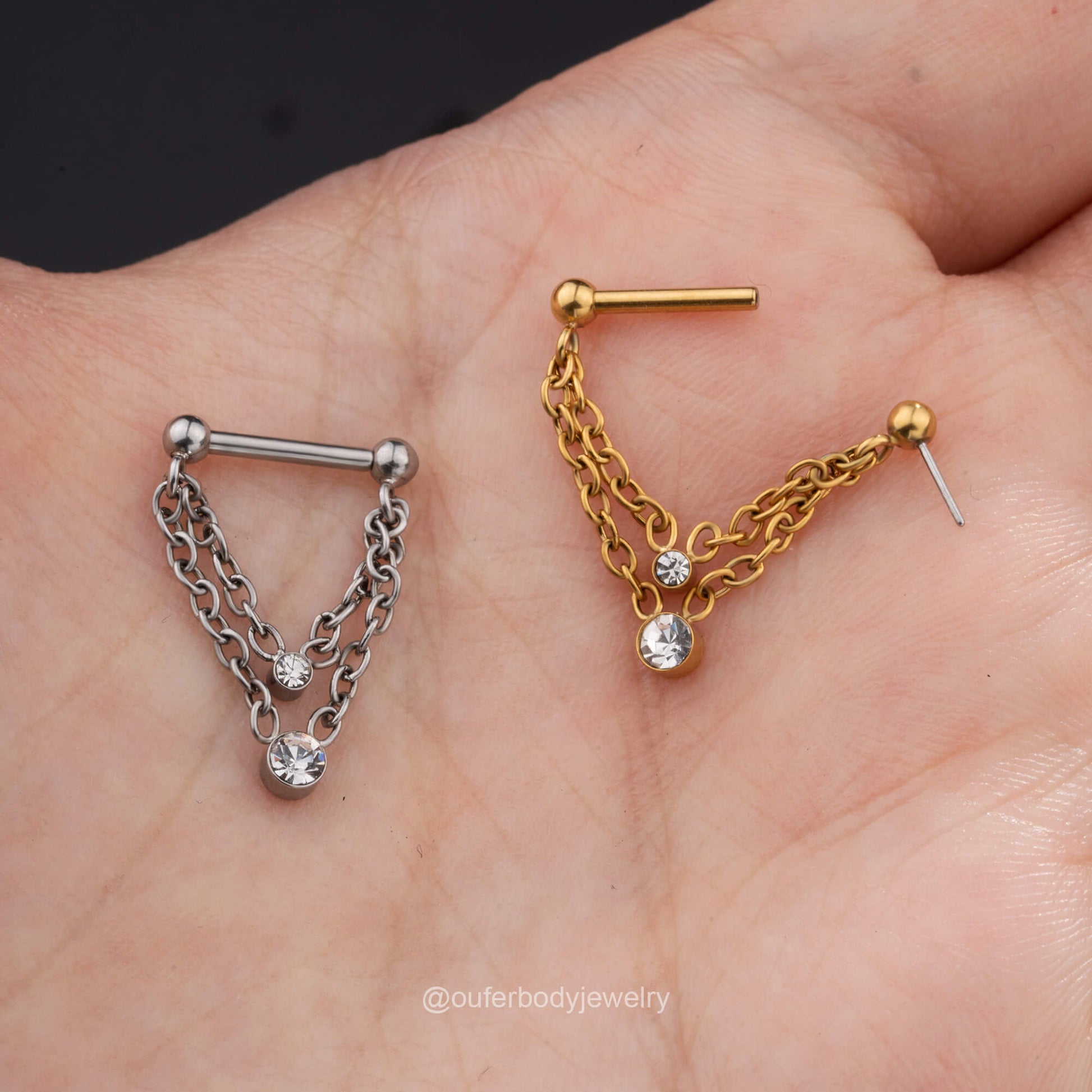 threadless double chain septum ring